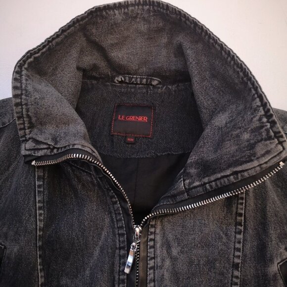 Le Grenier Ladies Size Medium Full Zip Lined Drawstring Waist Black Demin Coat - Picture 4 of 12